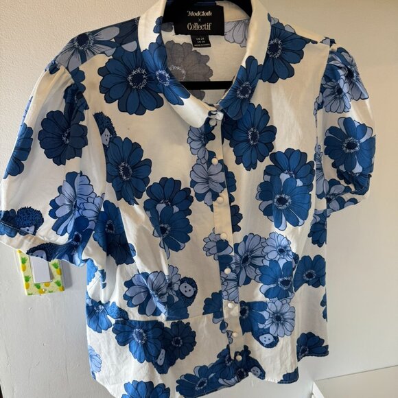 ModCloth x Collectif Blue Floral Peplum Blouse with Hedgehogs – Size 20 - Picture 5 of 13
